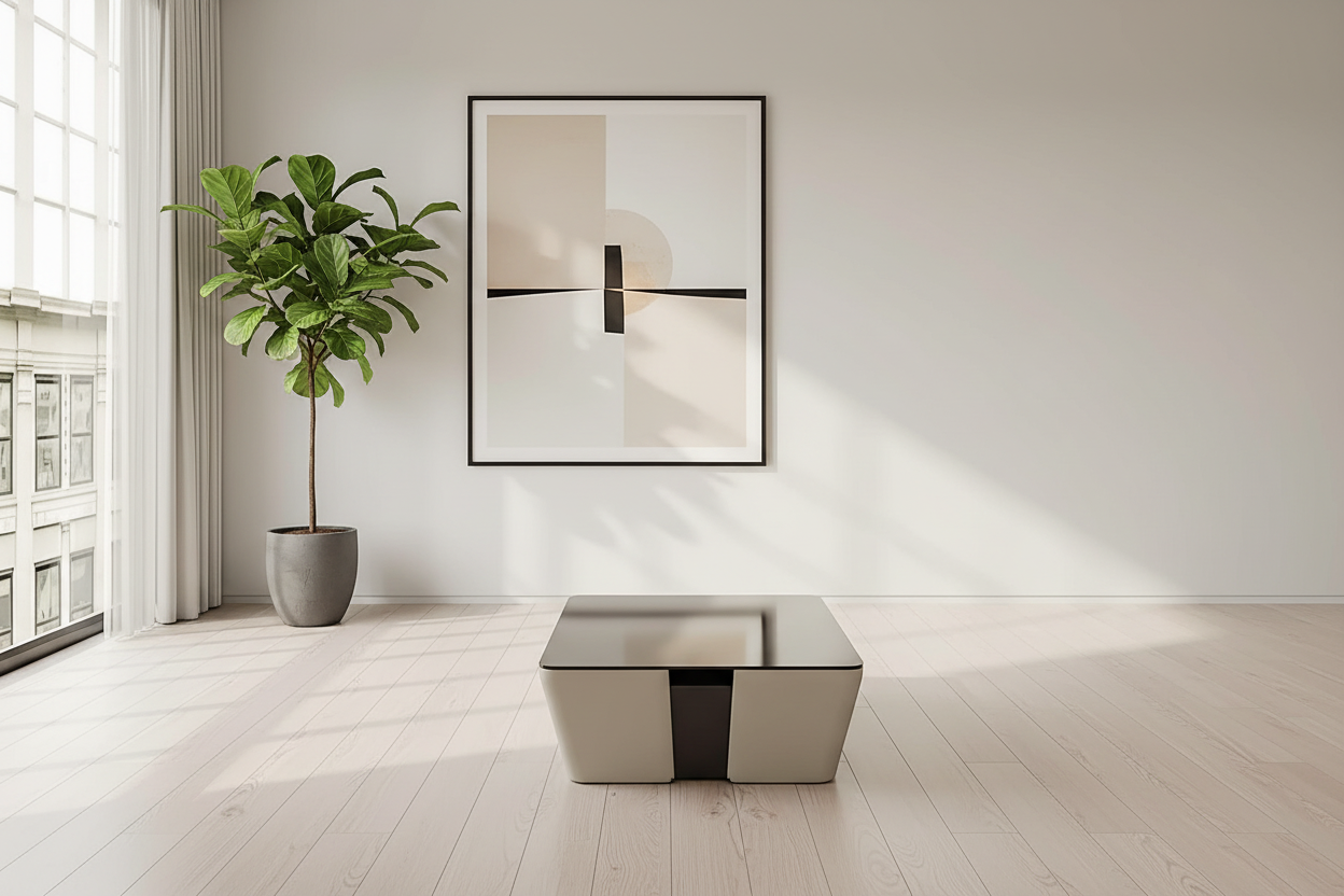 Beige and gray coffee table in minimalist room