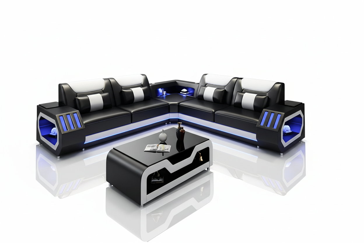 Black & White Omont Sectional - Reflection