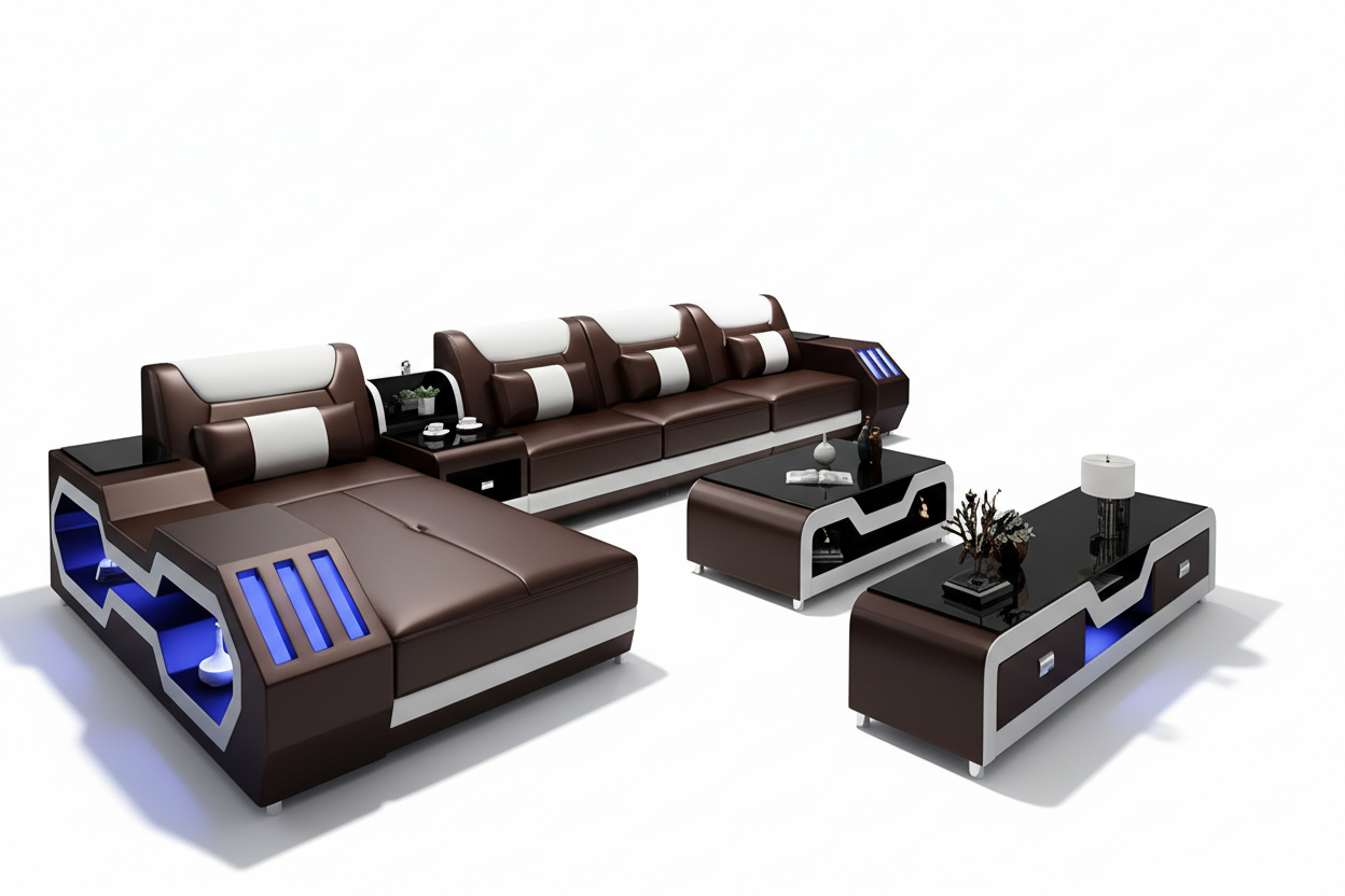 Brown & White Sectional - Studio