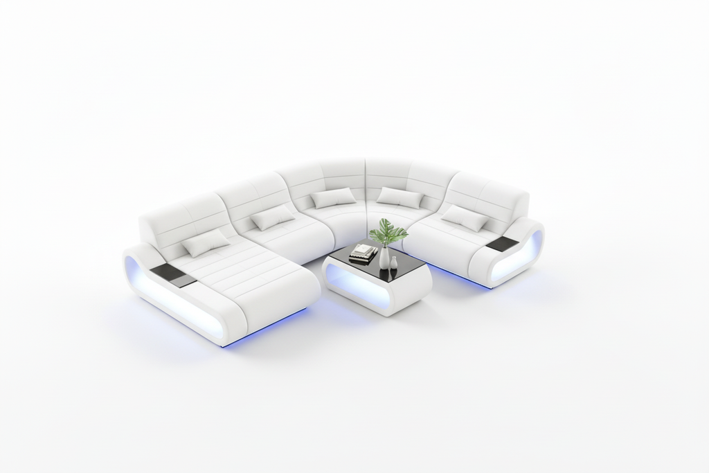 Catina Leather Curve Shape Sectional