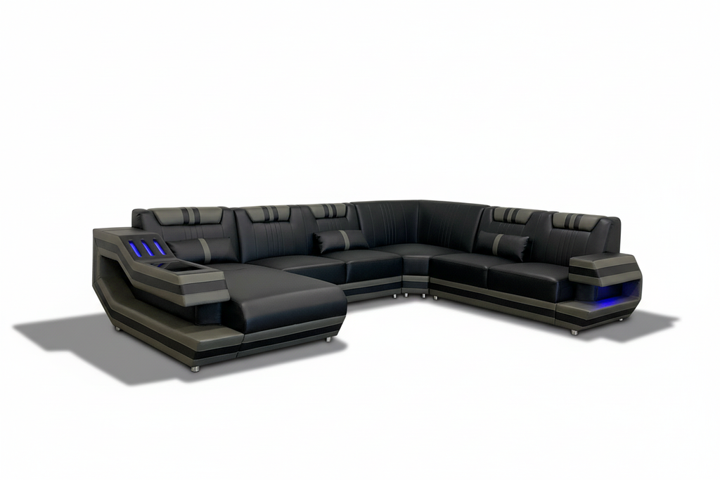 Celine Modern Leather Sectional with LED Light