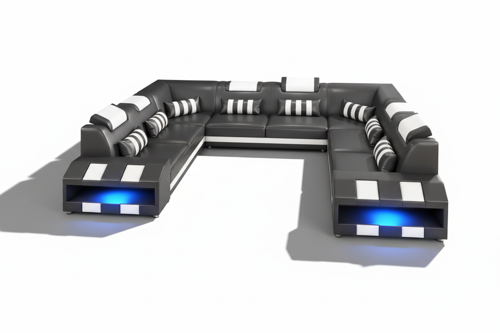 Cosmo XL U shape Modern Leather Sectional with Led Light