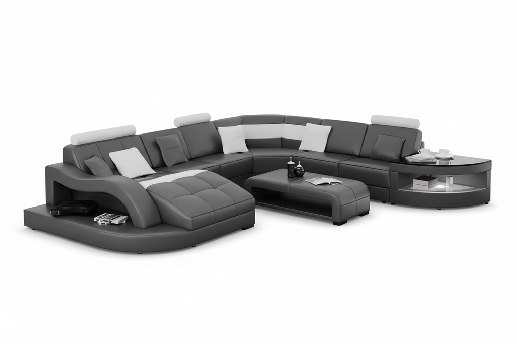 Navasota Large Leather Sectional with Shape Chaise