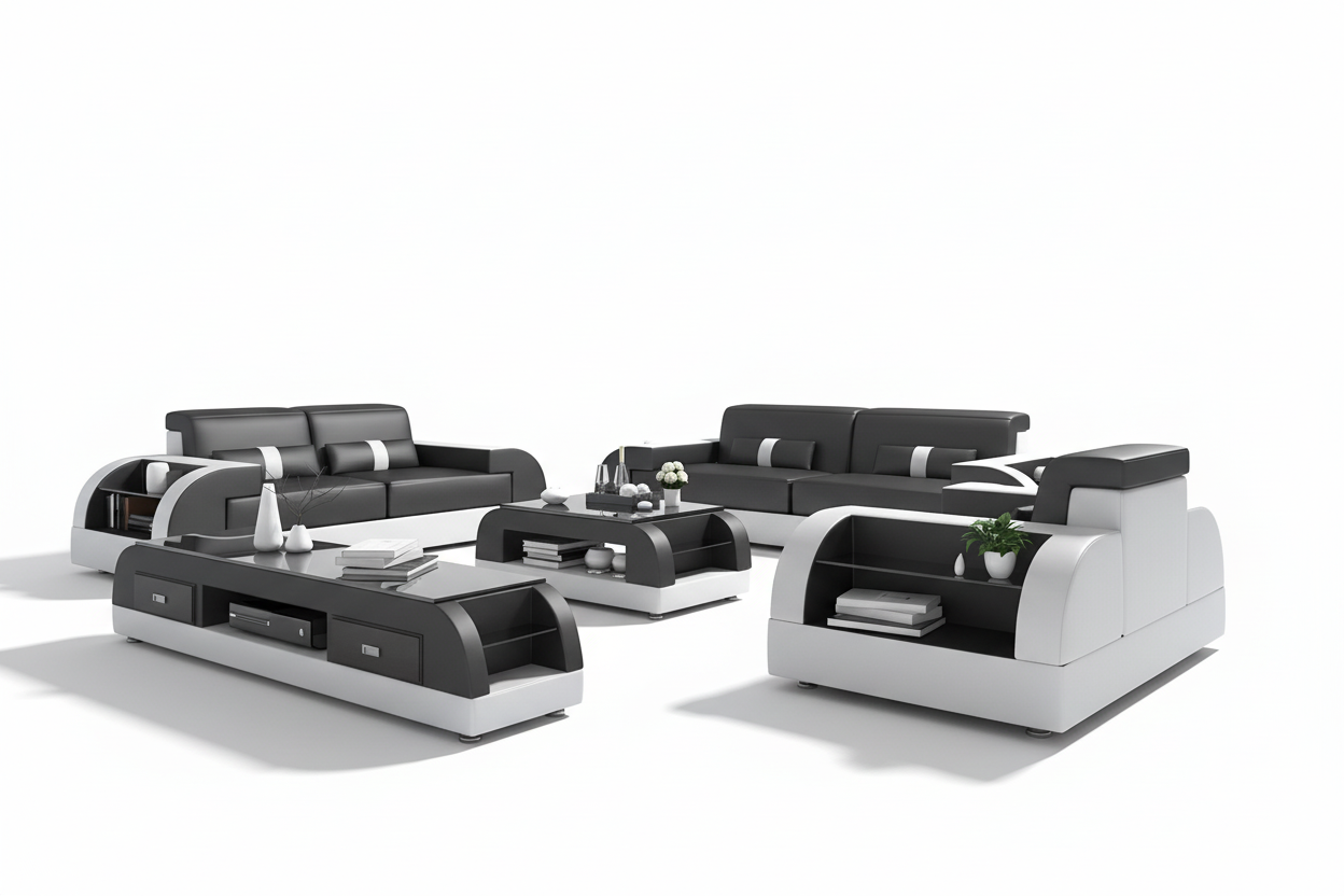 Piliu Leather Sofa Set with Side Storage - Blank Background 2