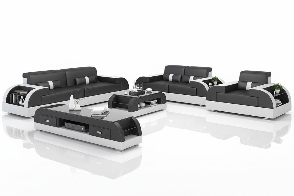 Piliu Leather Sofa Set with Side Storage - Reflection Complete