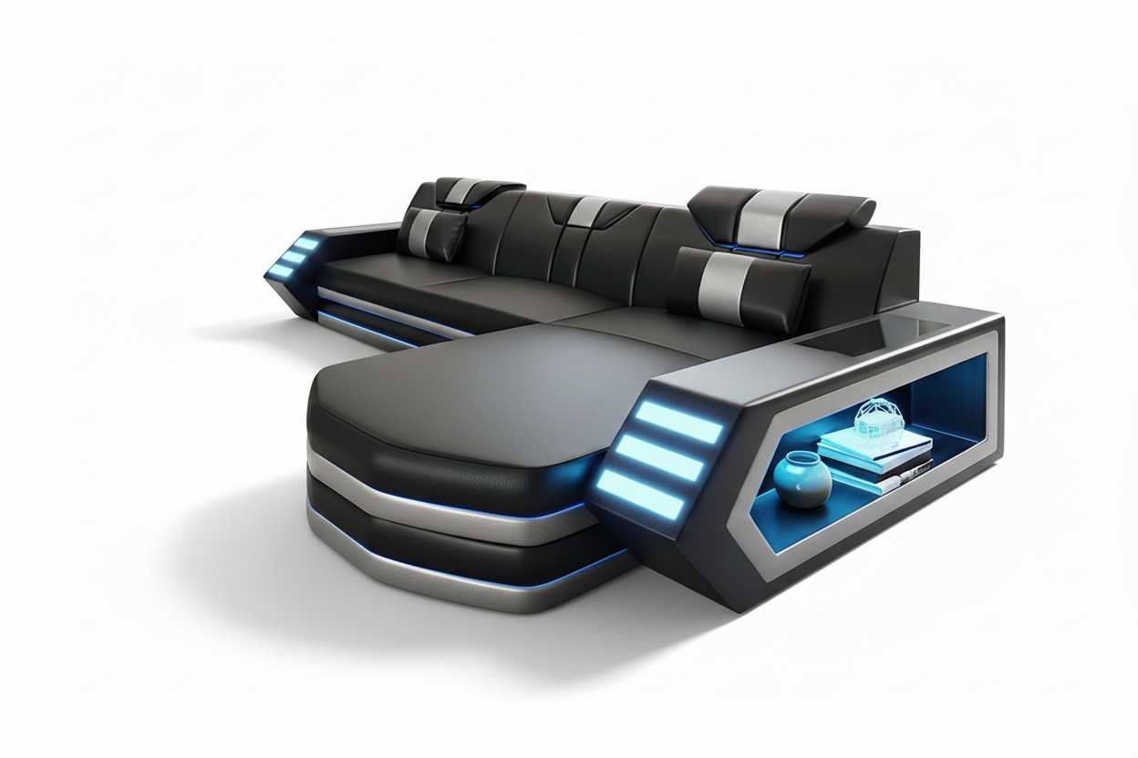 Stebbins Modern Leather Sectional - one-arm chaise with medium shadow