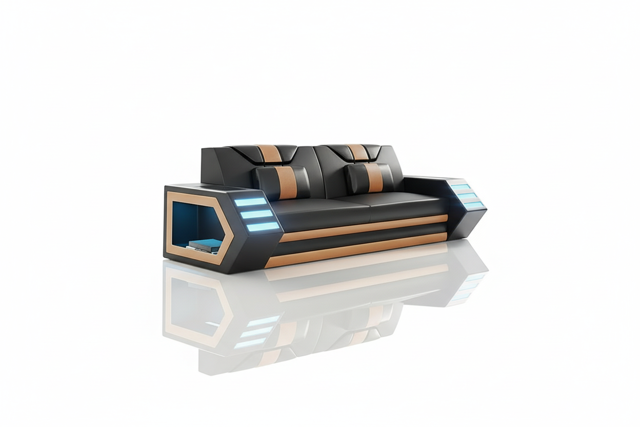 Steffi Leather Sofa Set - 2-seat loveseat with LED lights and reflection