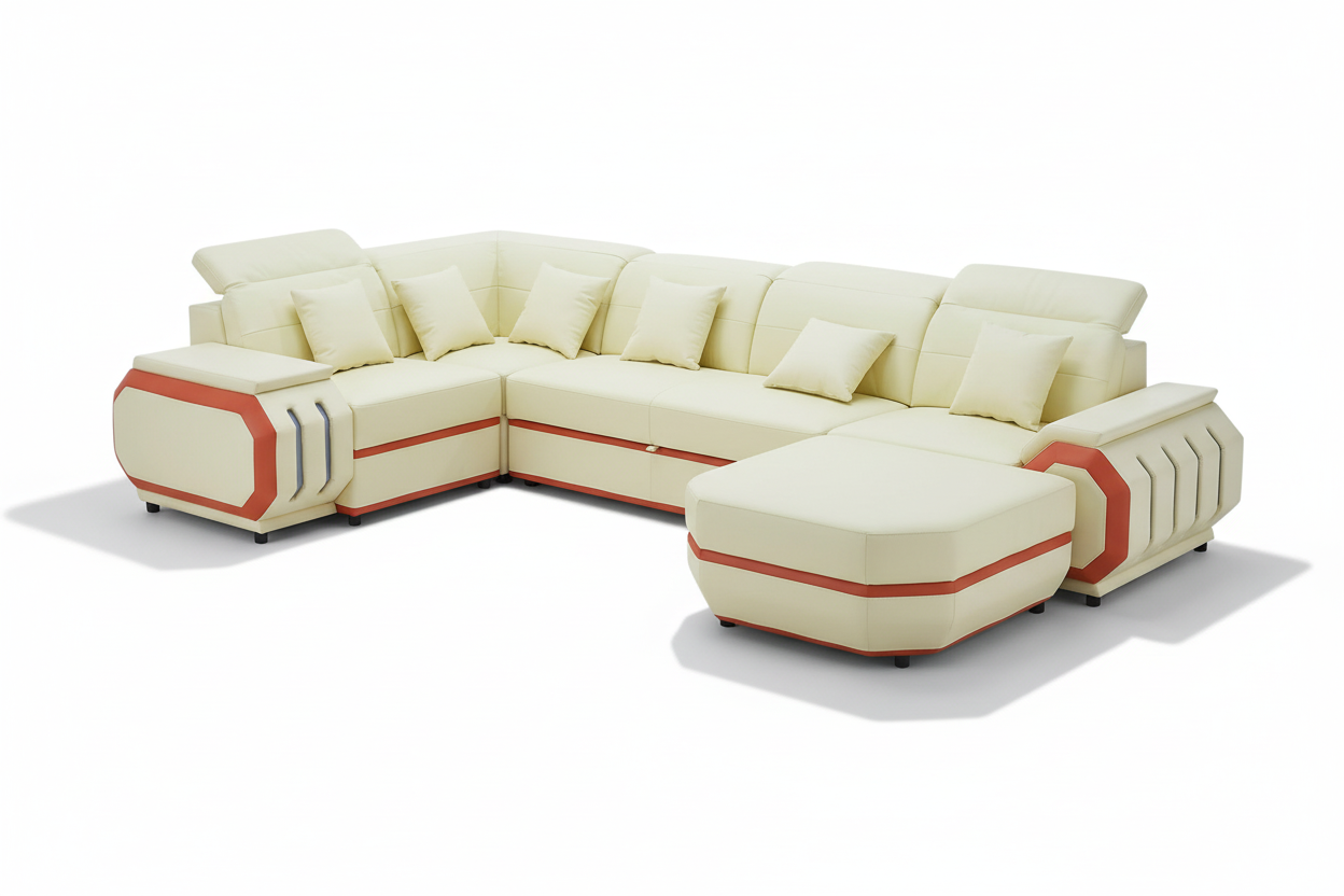 Univo Modern Leather Sectional with LED Lights