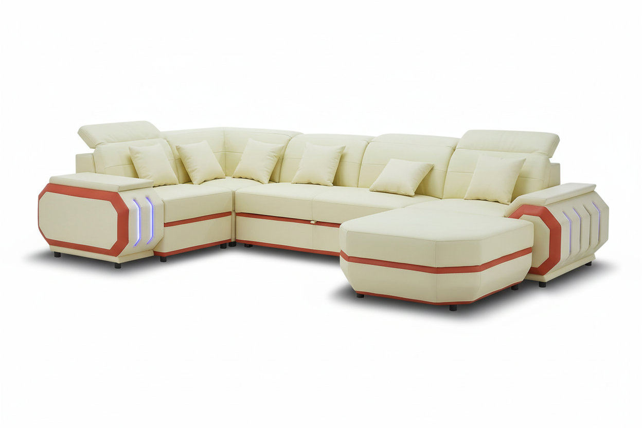 Univo Modern Leather Sectional with LED Lights