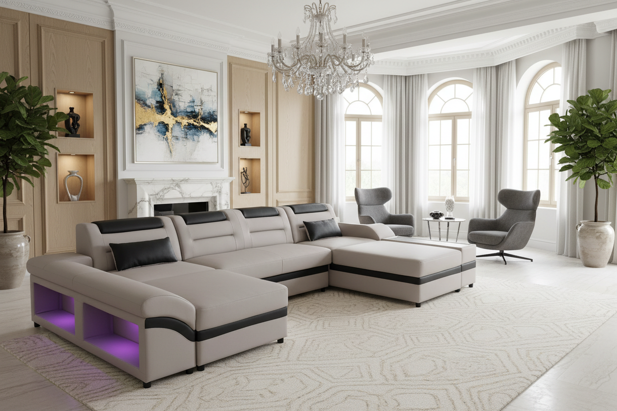 Venus Modern Leather Sectional with USB Port